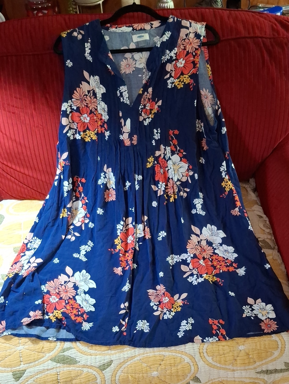 Navy Floral Sleeveless Tunic Dress